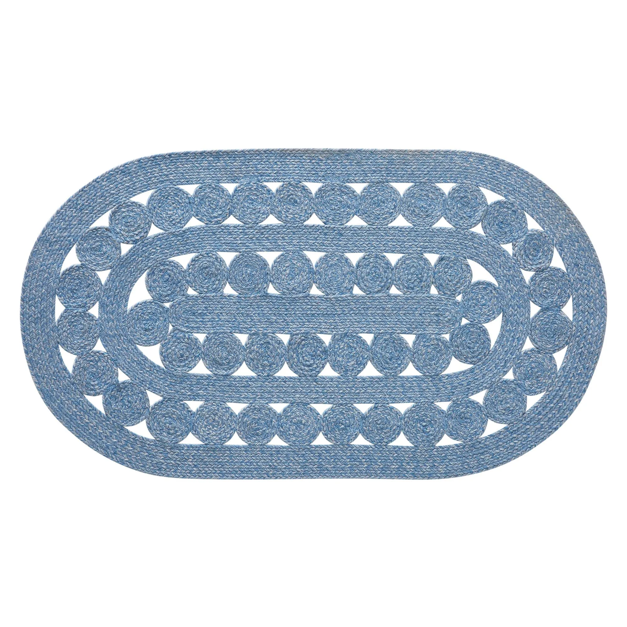 Celeste Blended Blue Indoor/Outdoor Oval Braided Rug 27x48"