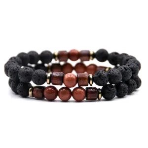 Classy Men Beaded Goldstone Wooden Bracelet Set