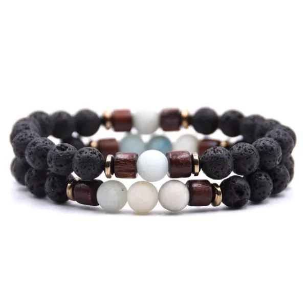 Classy Men Beaded Pastel Wooden Bracelet Set