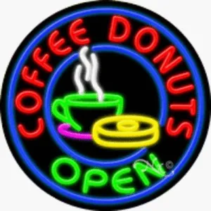 Coffee/Donuts - Open Handcrafted Energy Efficient Real Glasstube Neon Sign