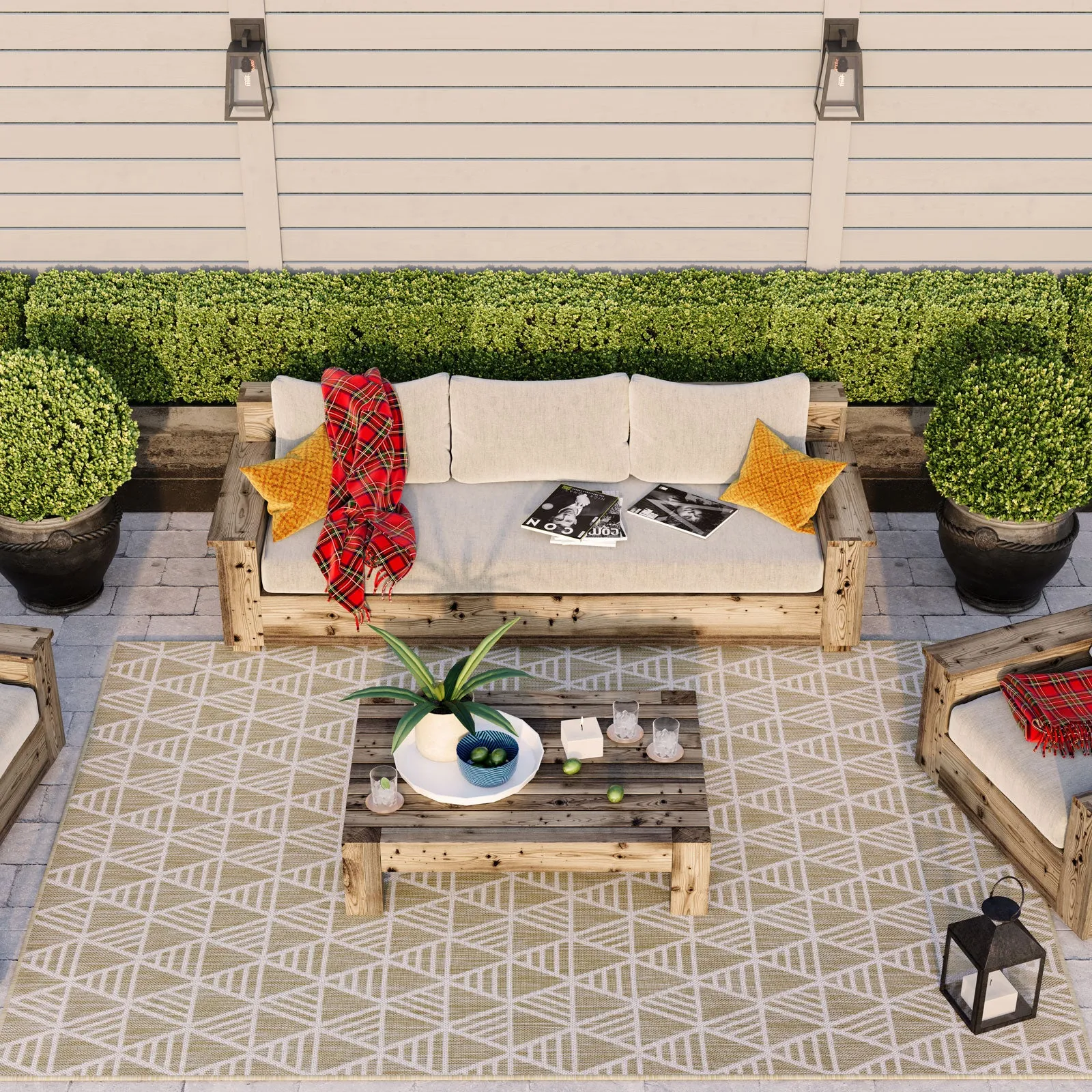 Cream Geometric Outdoor Rug - Banyan