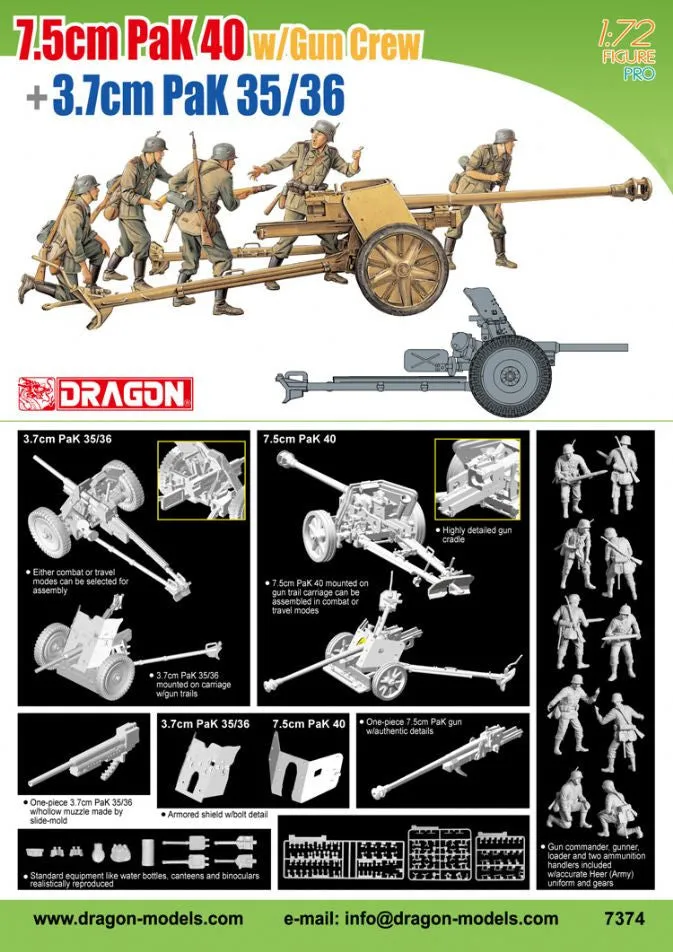 Dragon 1/72 7.5cm PaK 40 w/Gun Crew   3.7cm PaK 35/36 | 7374