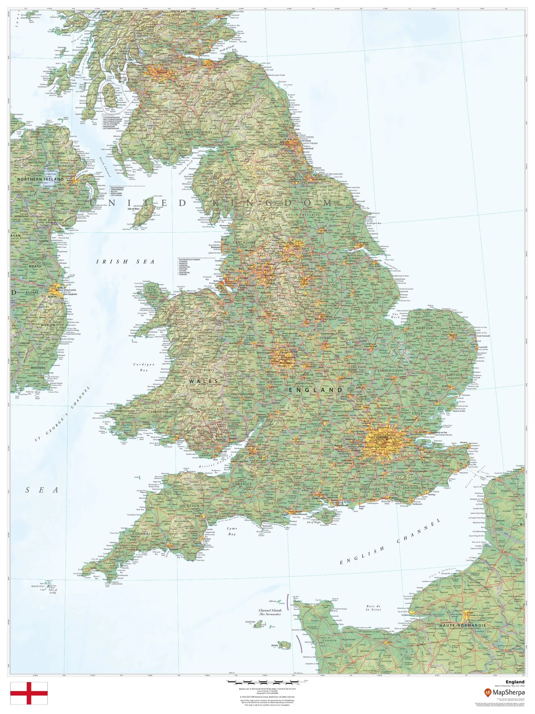 England Wall Map 914 x 1219mm