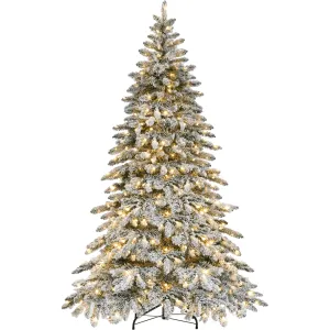 everyday 6FT Snow Flocked Christmas Tree with 400 Warm LED Lights, Green Green & White 7.5 ft