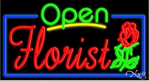 Florist Open Handcrafted Energy Efficient Glasstube Neon Signs