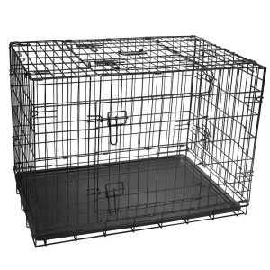 Foldable 30" Steel Dog Cage with 3 Doors & Tray - Floofi