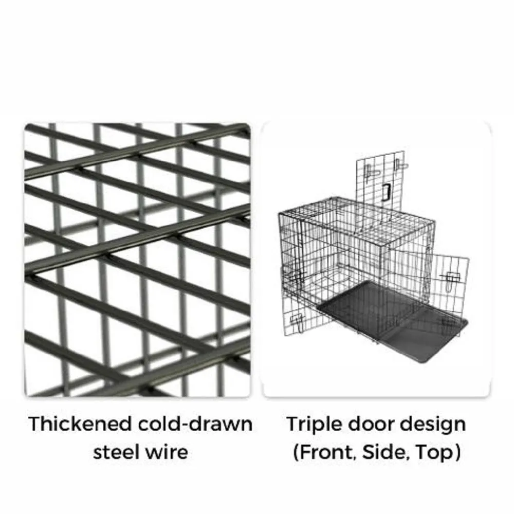 Foldable 30" Steel Dog Cage with 3 Doors & Tray - Floofi