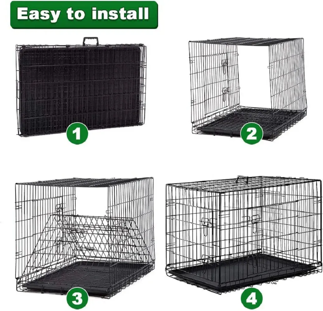 Foldable 30" Steel Dog Cage with 3 Doors & Tray - Floofi