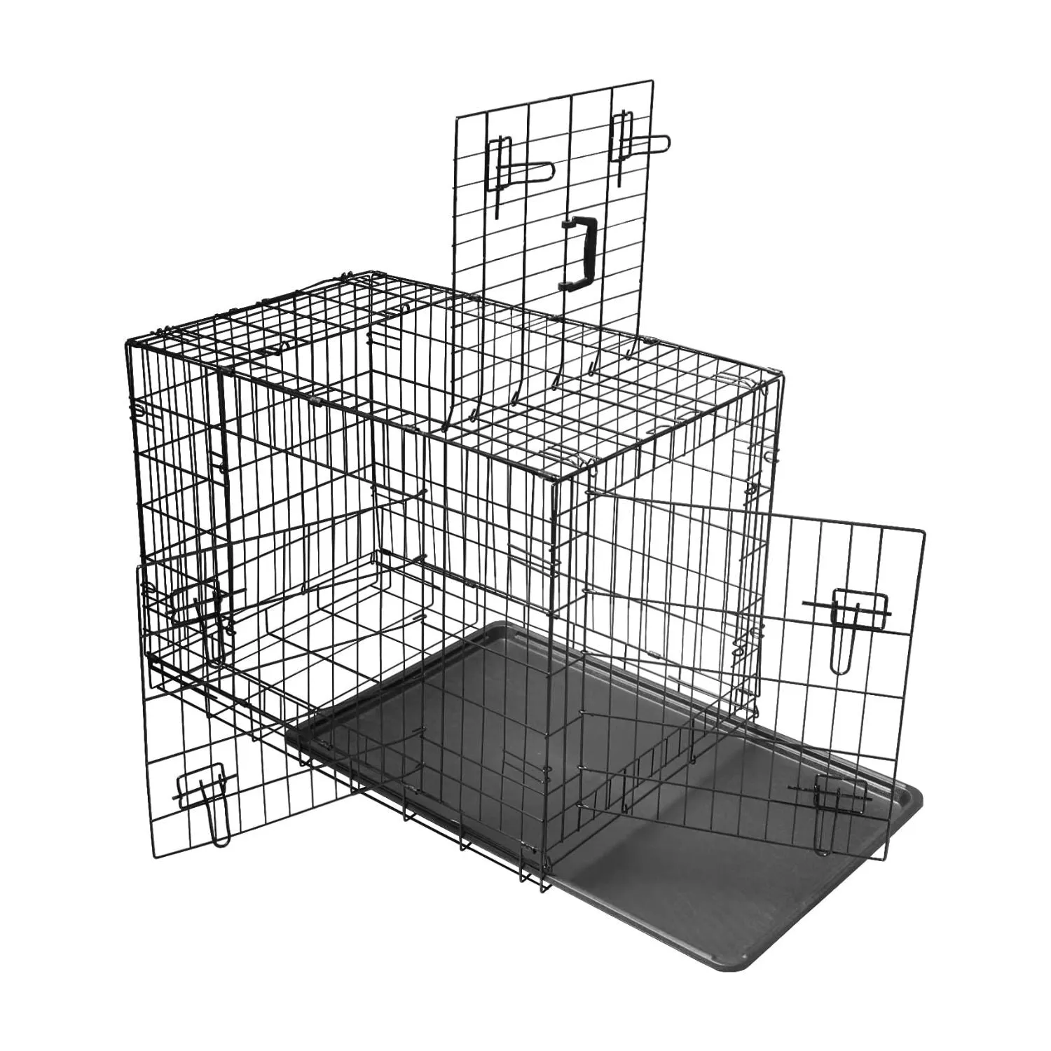 Foldable 30" Steel Dog Cage with 3 Doors & Tray - Floofi