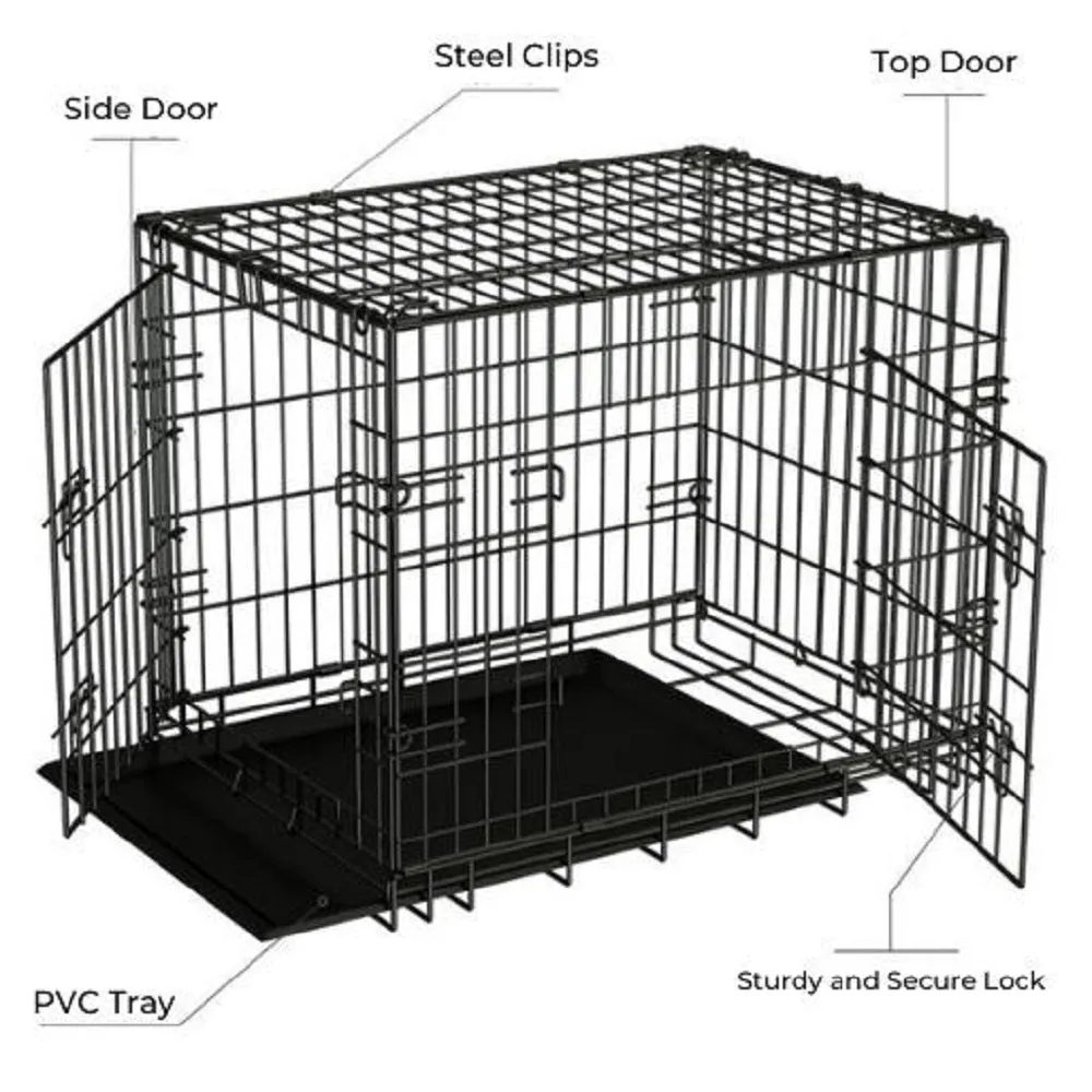 Foldable 30" Steel Dog Cage with 3 Doors & Tray - Floofi