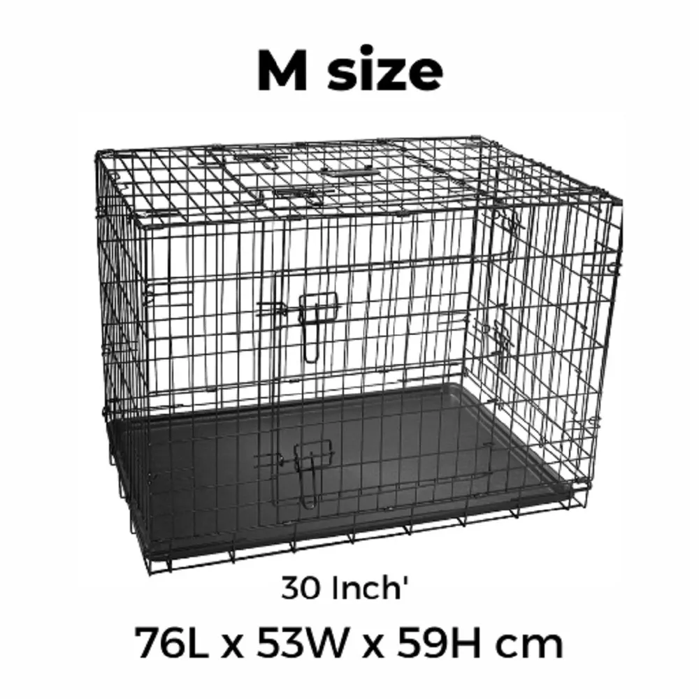 Foldable 30" Steel Dog Cage with 3 Doors & Tray - Floofi