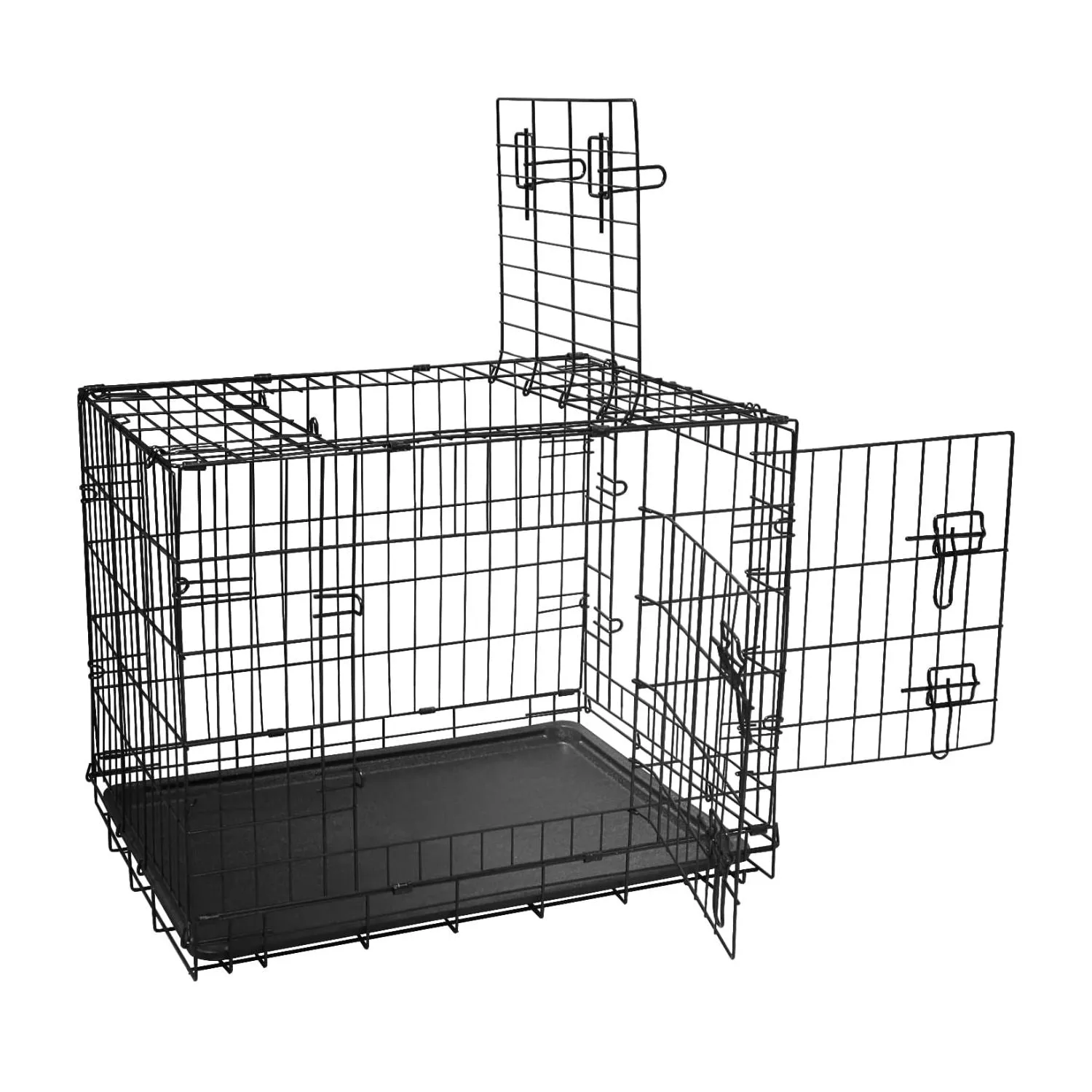 Foldable 30" Steel Dog Cage with 3 Doors & Tray - Floofi