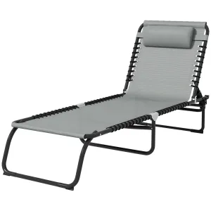 Folding Sun Lounger Beach Chaise Chair Garden Cot Camping Recliner with 4 Position Adjustable Grey