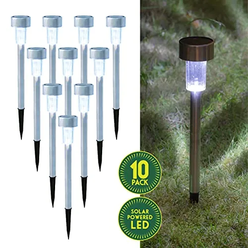 GardenKraft 17680 Solar Stake Bollard Lights | Set of 10 | White LED |Rechargeable Garden Lights