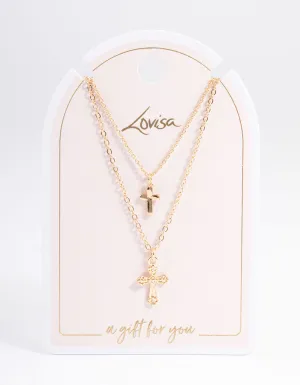 Gold Mixed Textured Cross Necklace