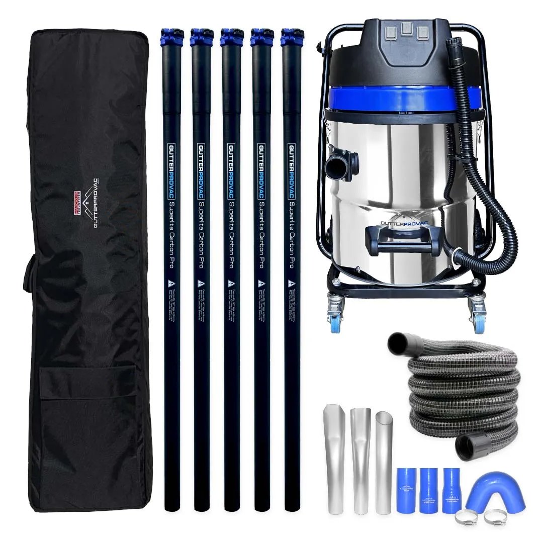 Gutter Vacuum Kit with 16 Gallon Classic Cyclone Vacuum, 20 Foot Carbon Clamping Gutter Poles, Pole Carry Bag and 25ft Hose