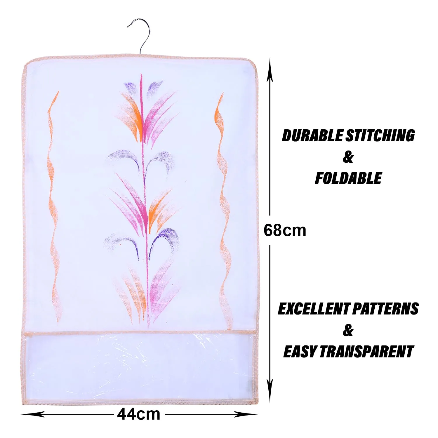 Heart Home Hanging Saree Cover | Brush Painting Pattern Saree Cover | Non-Woven Saree Covers for Home | Saree Cover with Small Transparent view | Pack of 3 | Orange