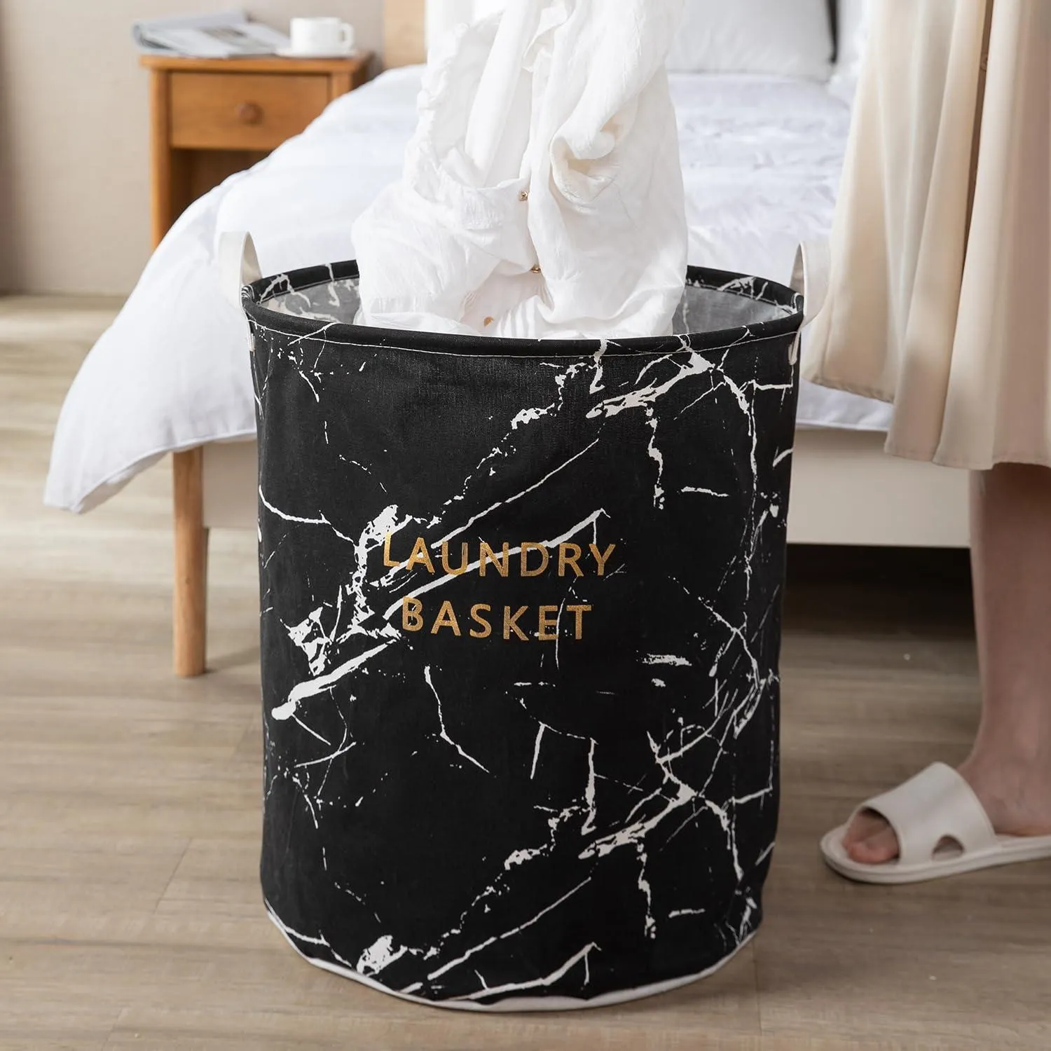 HOKIPO Foldable Cloth Laundry Bag Hamper - Large 61 Ltr, Black