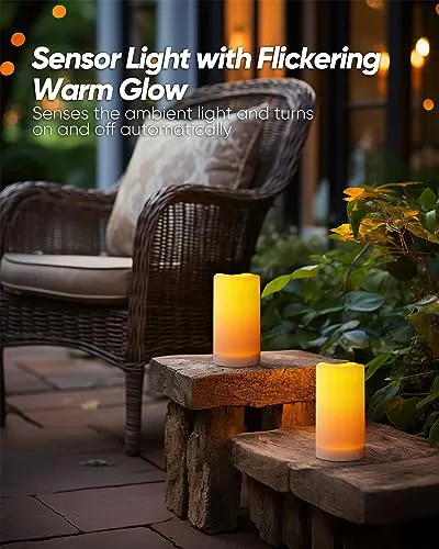 Homemory Solar Candles Outdoor Waterproof, Rechargeable Candles, Solar Powered Flameless Candles for Outdoor, Lanterns, Sensor Only, Dusk to Dawn, Set of 2