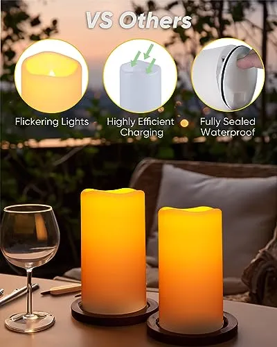 Homemory Solar Candles Outdoor Waterproof, Rechargeable Candles, Solar Powered Flameless Candles for Outdoor, Lanterns, Sensor Only, Dusk to Dawn, Set of 2