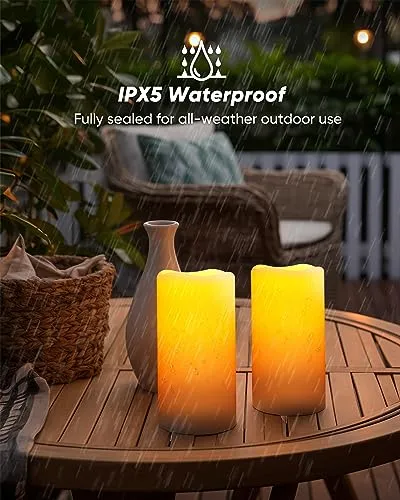 Homemory Solar Candles Outdoor Waterproof, Rechargeable Candles, Solar Powered Flameless Candles for Outdoor, Lanterns, Sensor Only, Dusk to Dawn, Set of 2