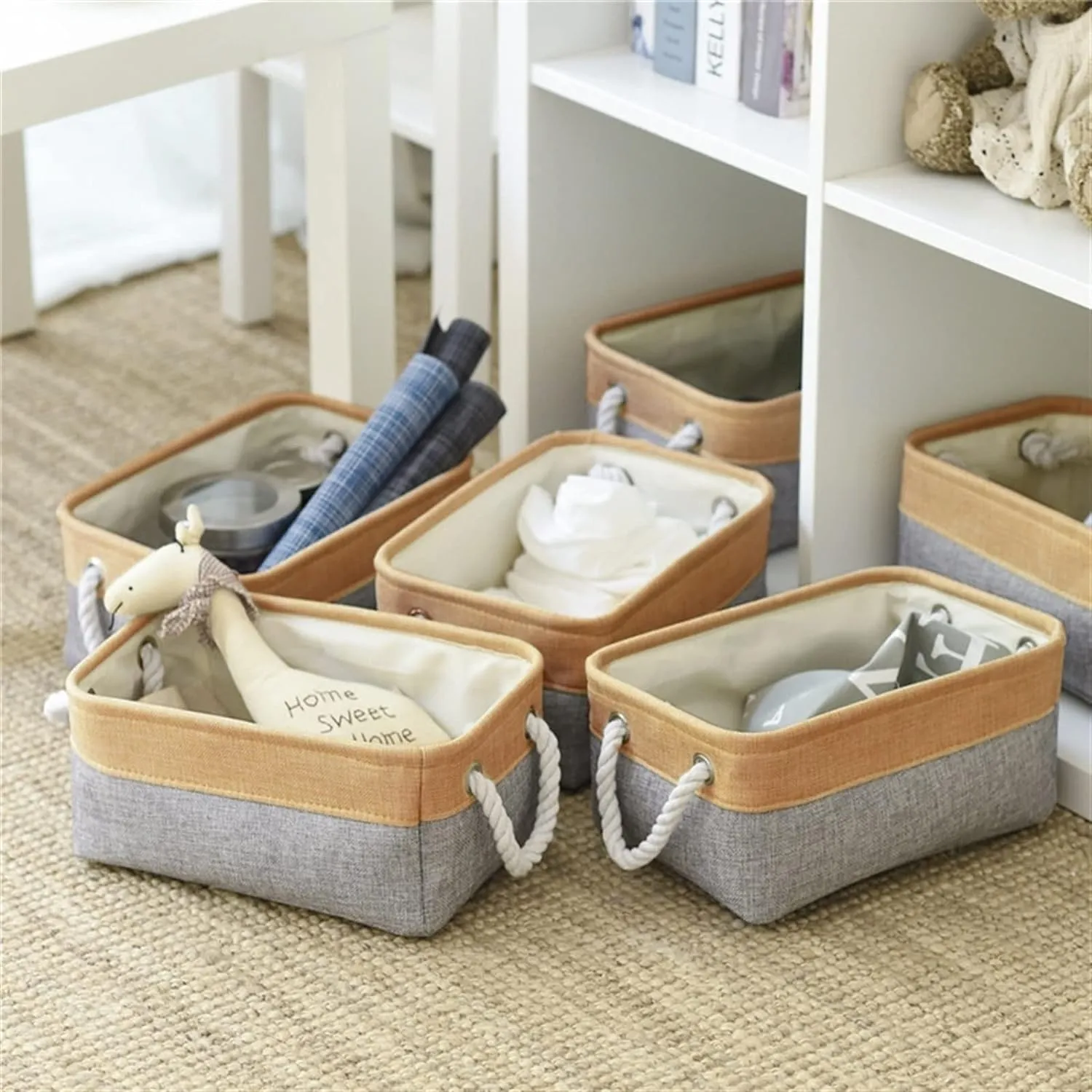 Homestic Stackable Storage Basket|Foldable Toy Storage Bin|Wardrobe Organizer For Clothes|3 Different Sizes (Grey & Brown)