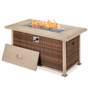 Homrest 44 in Outdoor Propane Fire Pit with 2 Hidden Side Hooks, Brown