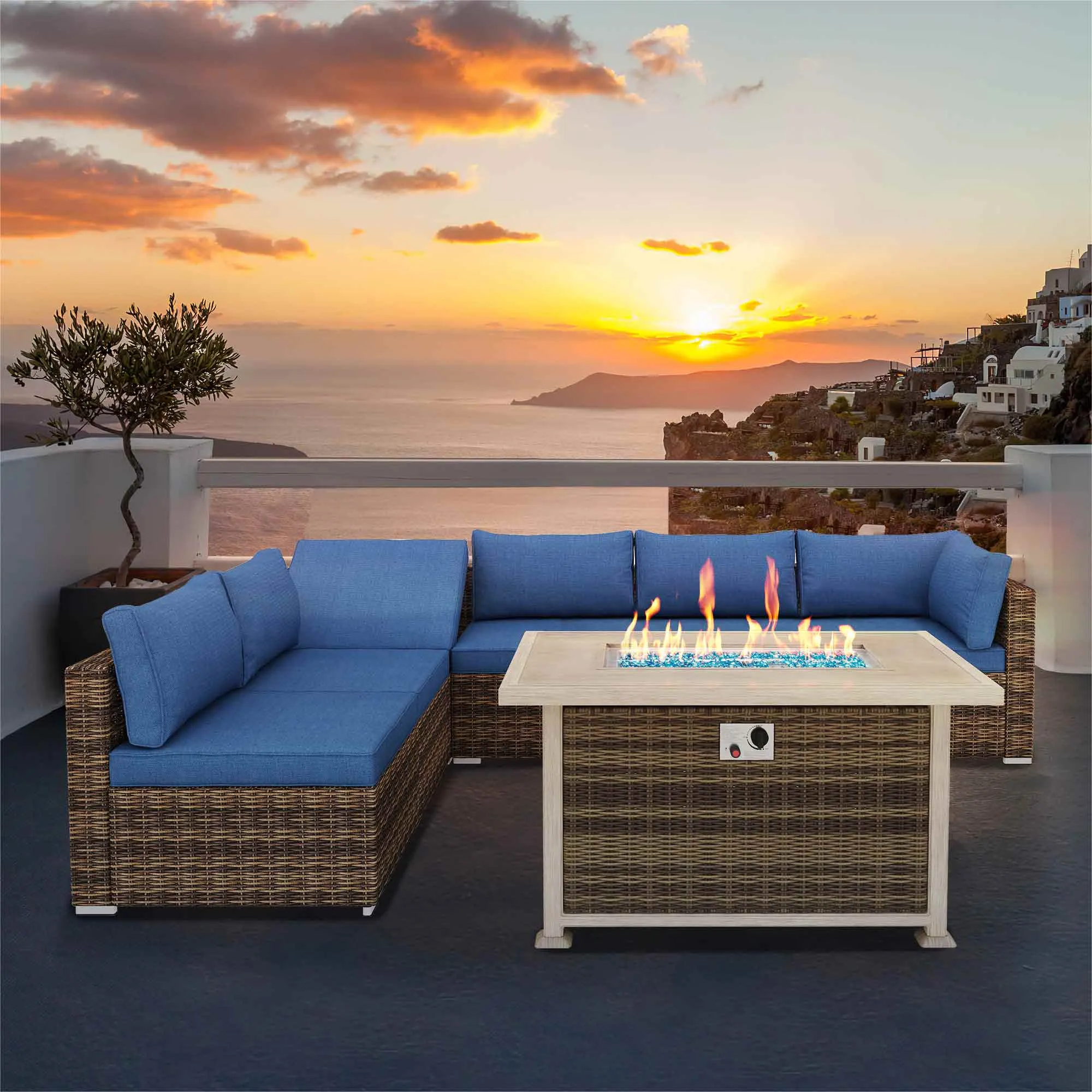 Homrest 50 Inch Propane Fire Pit Table,50,000 BTU with Aluminum Tabletop, Brown