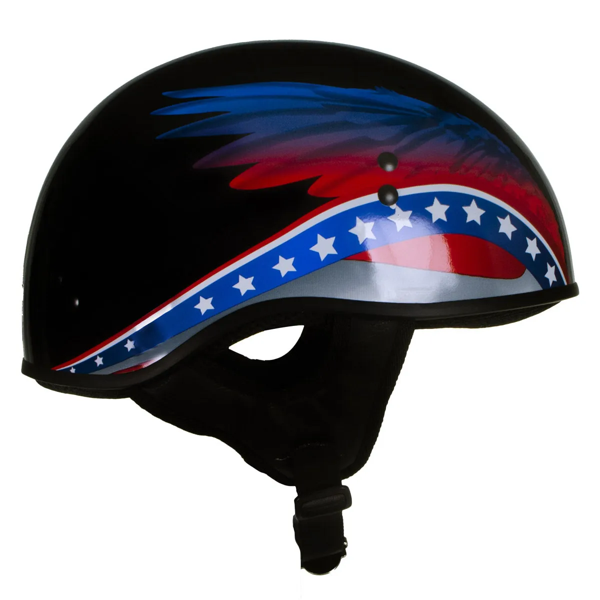 Hot Leathers HLT68 Eagle Wings Black Advanced DOT Approved Motorcycle Skull Cap Half Helmet for Men and Women