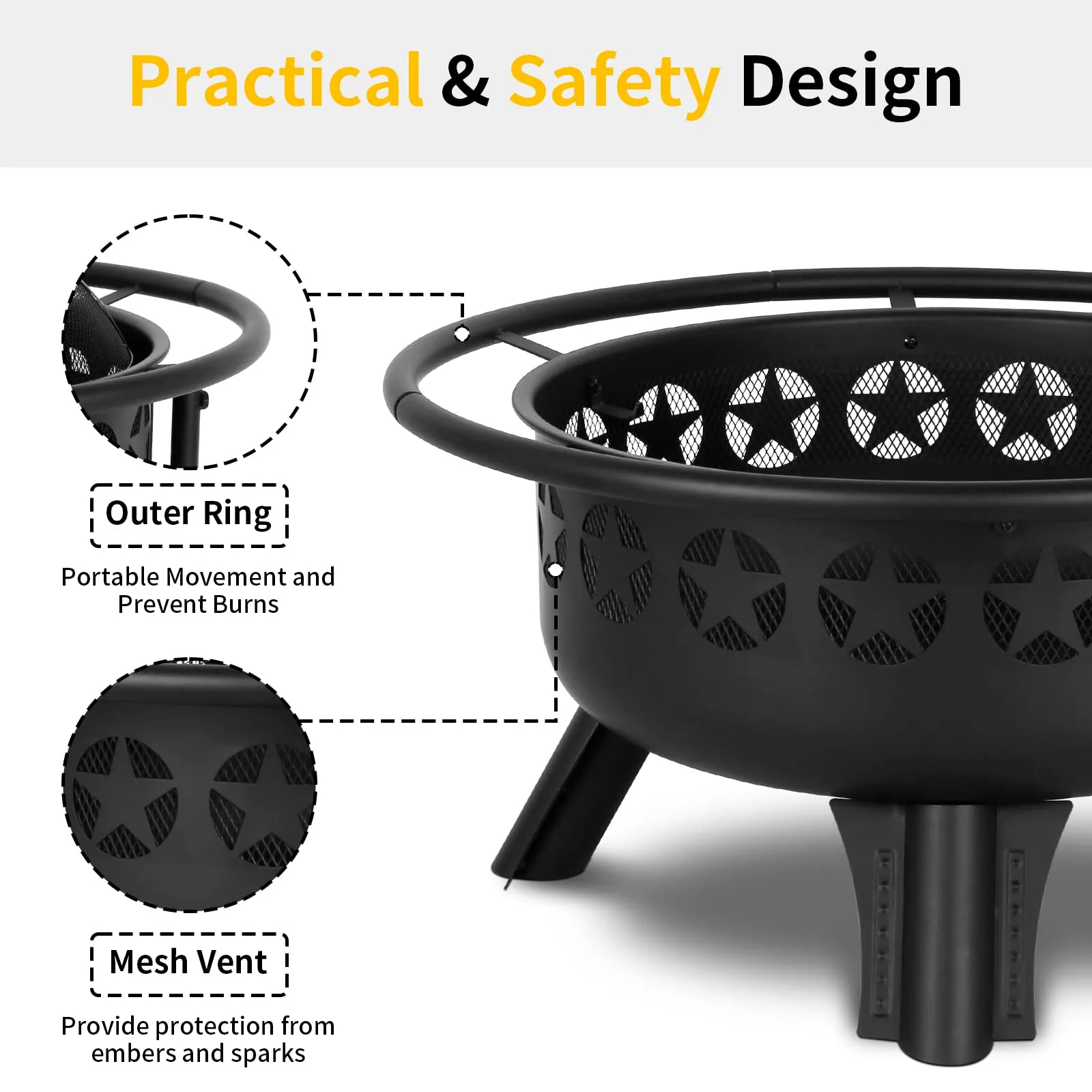 Hykolity 2 in 1 Fire Pit with Grill, Large 31" Wood Burning Fire Pit with Swivel Cooking Grate Outdoor Firepit for Backyard Bonfire Patio Outside Picnic BBQ, with Spark Cover, Fire Poker