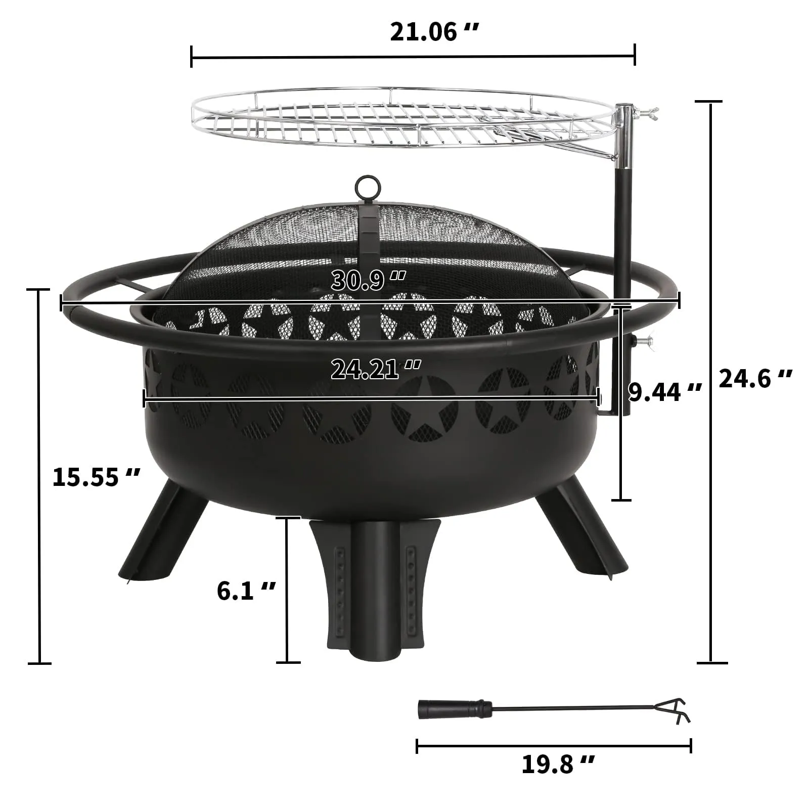 Hykolity 2 in 1 Fire Pit with Grill, Large 31" Wood Burning Fire Pit with Swivel Cooking Grate, Outdoor Firepit with Fire Poker and Spark Cover for Backyard Bonfire Patio Outside Picnic BBQ