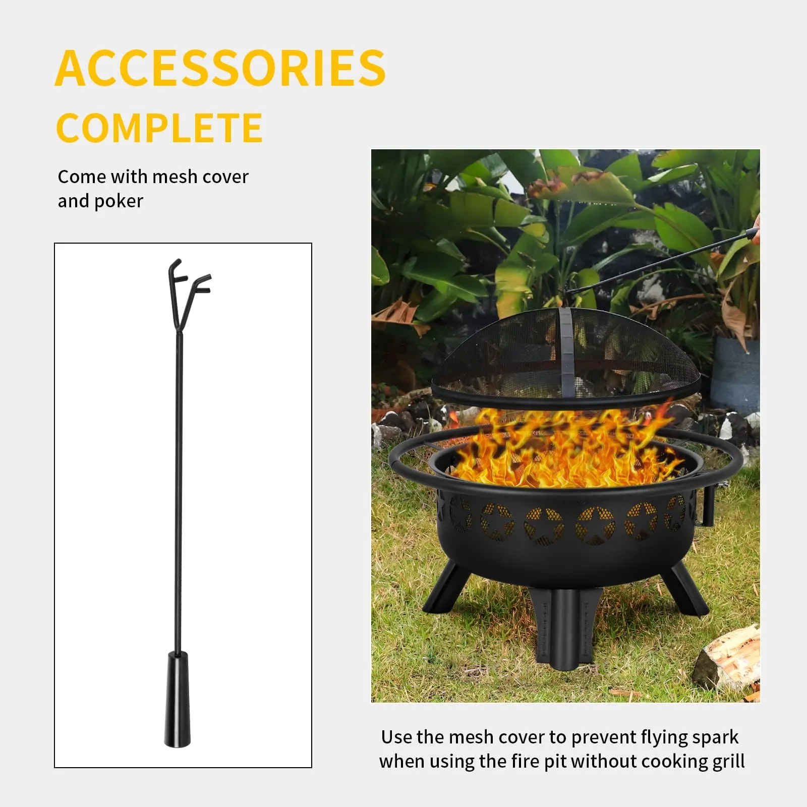 Hykolity 2 in 1 Fire Pit with Grill, Large 31" Wood Burning Fire Pit with Swivel Cooking Grate, Outdoor Firepit with Fire Poker and Spark Cover for Backyard Bonfire Patio Outside Picnic BBQ