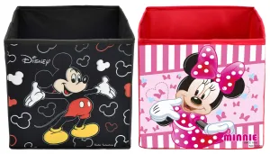 Kuber Industries Disney Print Non Woven Fabric 2 Pieces Foldable Large Size Cloth Storage Box Toy, Books Wardrobe Organizer Cube with Handle (Black and Pink)