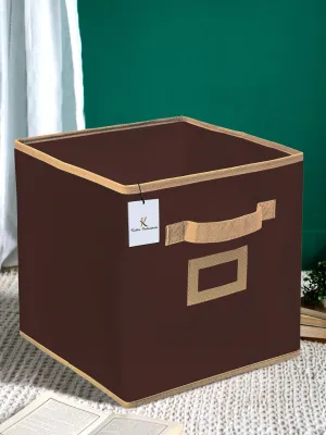 Kuber Industries Non Woven Fabric Foldable Storage Cube Toy, Books, Shoes Box with Handle (Brown, Extra Small) - KUBMART1842