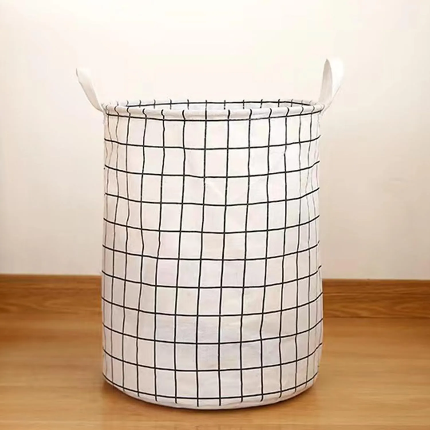 Kuber Industries Pack Of 6 Foldable Storage Basket|Round Toy Storage Bin|Side Grab Handle|Wardrobe, Closet Organizer (White)