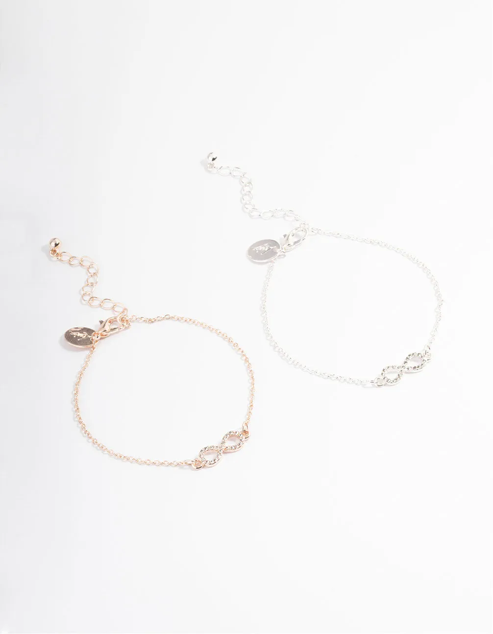 Mixed Metal Diamante Infinity Bracelet Pack