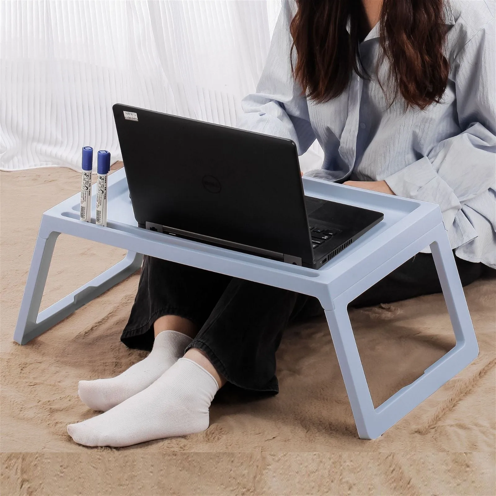 Multifunction Laptop Bed Desk with foldable legs for Home Office (Blue)