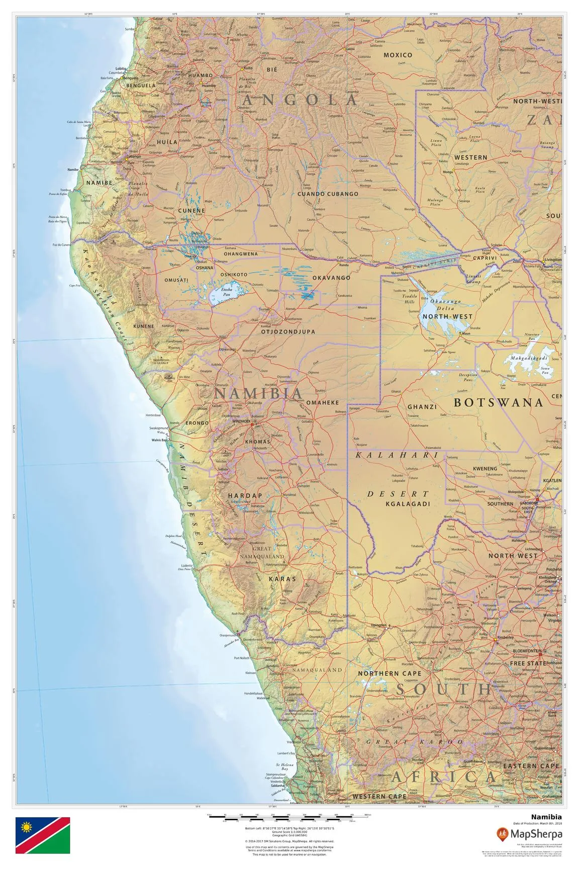 Namibia Wall Map 610 x 914mm