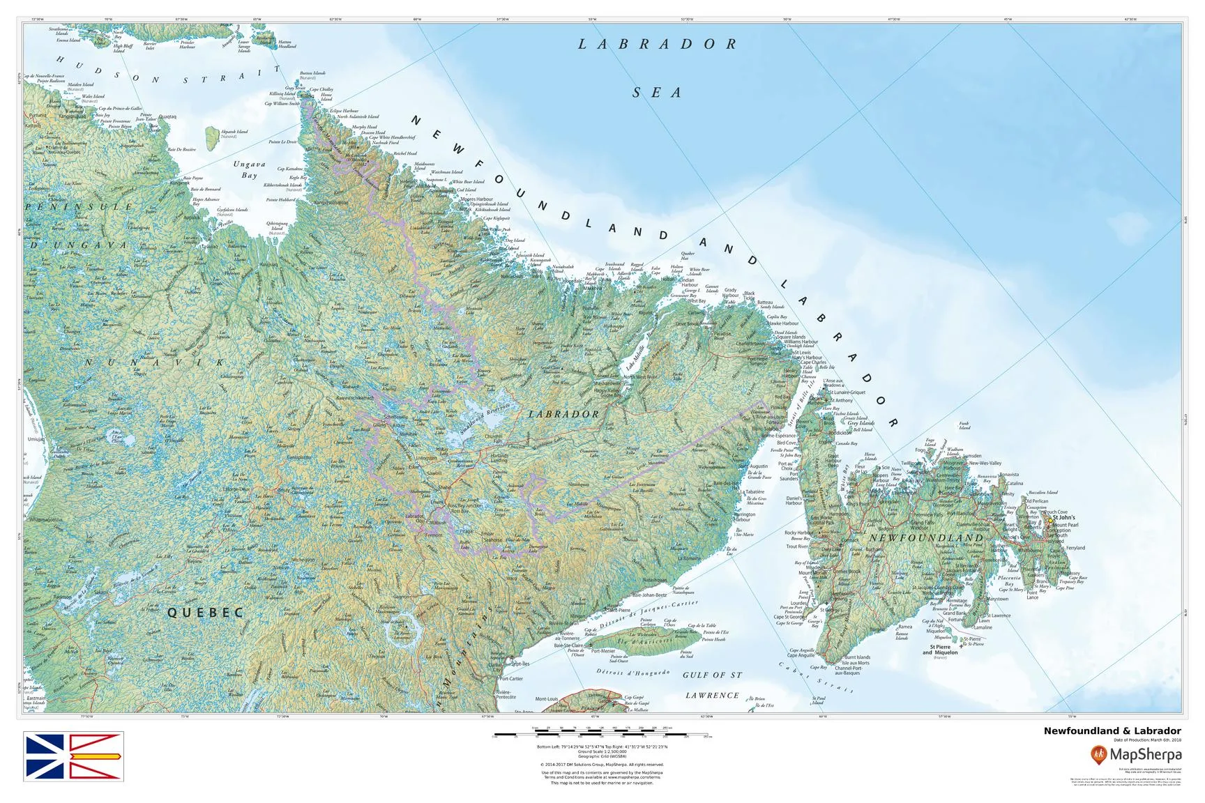 Newfoundland and Labrador Wall Map 914 x 610mm