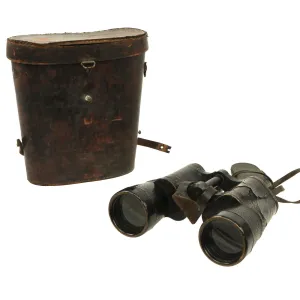 Original German WWII Ernst Leitz 10x50 Dienstglas Binoculars with Leather Case & Button Tab dated 1937