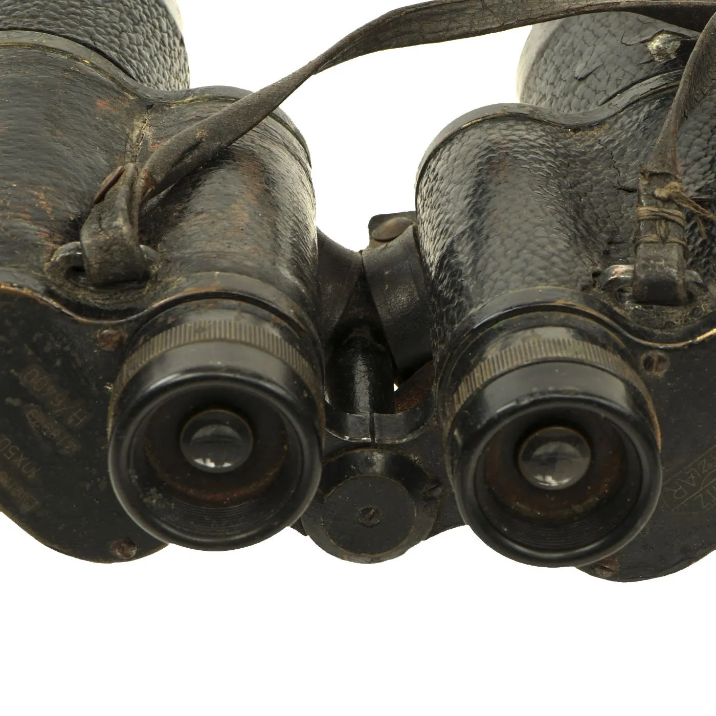 Original German WWII Ernst Leitz 10x50 Dienstglas Binoculars with Leather Case & Button Tab dated 1937