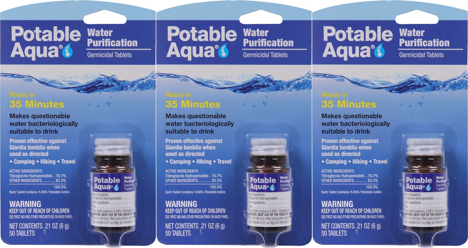 Potable Aqua Water Purification Tablets - 3 Pack