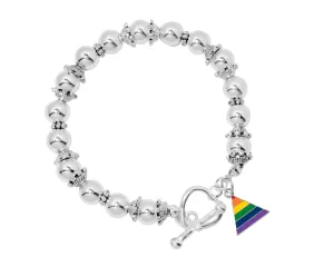 Rainbow Triangle Flag Silver Beaded Bracelets