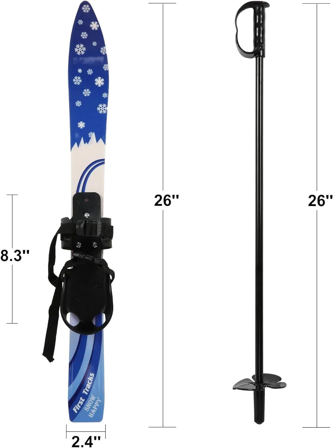 relaxed Lightweight Snow Ski and Pole Set with bindings Sturdy 26Inch Snow Skiing Equipment for Kid's Beginner (Blue)