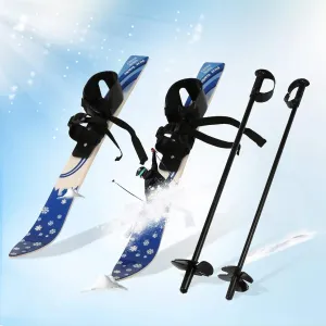 relaxed Lightweight Snow Ski and Pole Set with bindings Sturdy 26Inch Snow Skiing Equipment for Kid's Beginner (Blue)