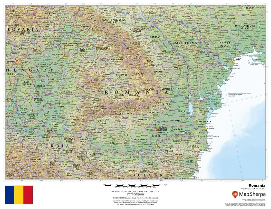 Romania Wall Map 1118 x 864mm