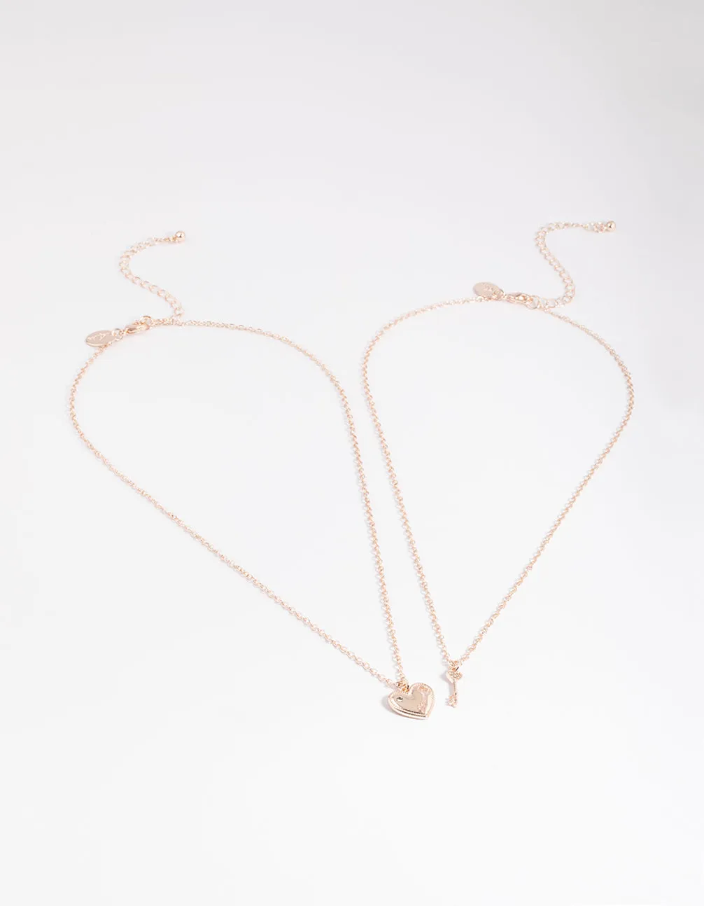 Rose Gold Heart & Key Necklace Pack