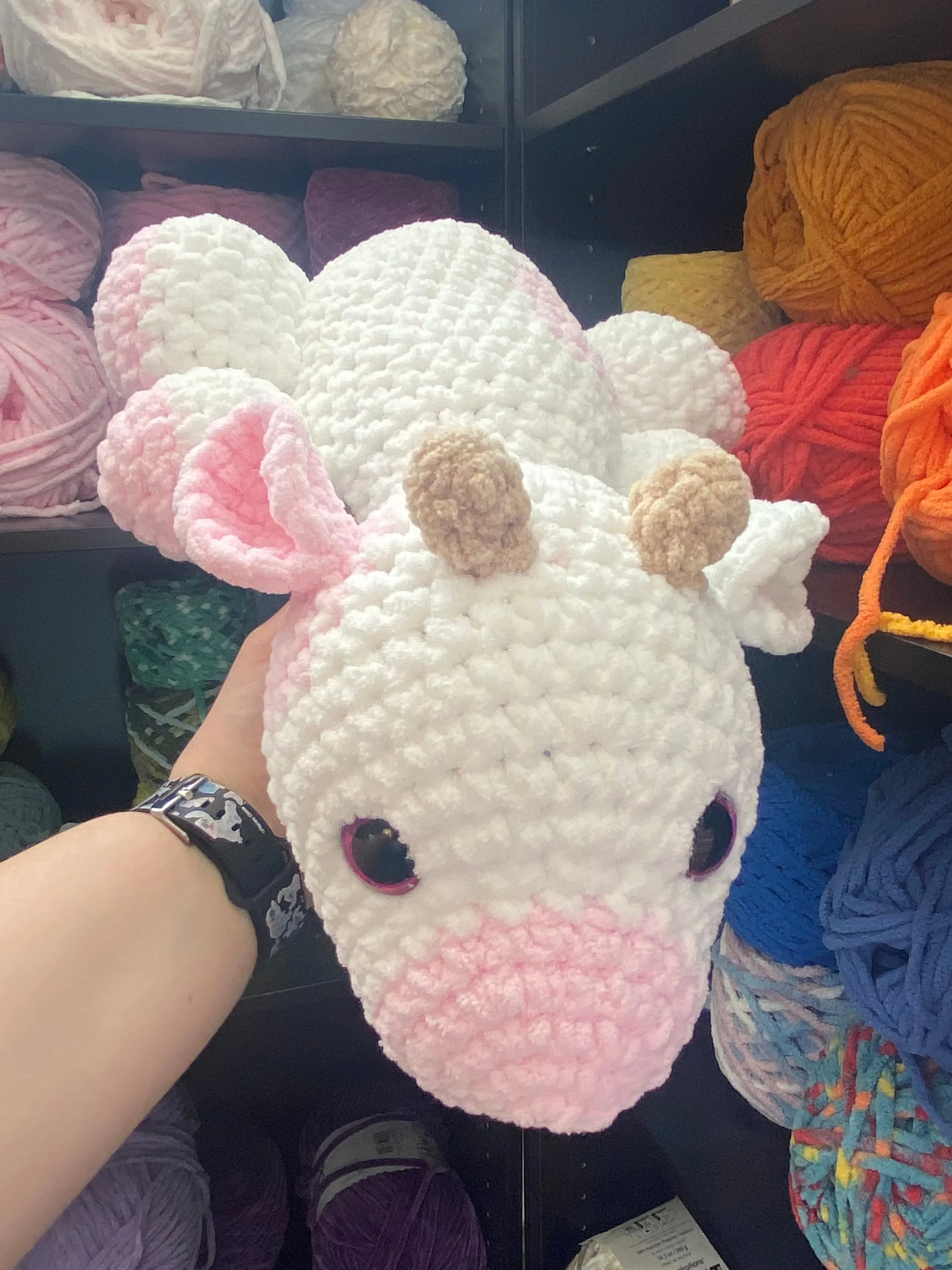 Sleeping Strawberry Cow Crochet Plushie