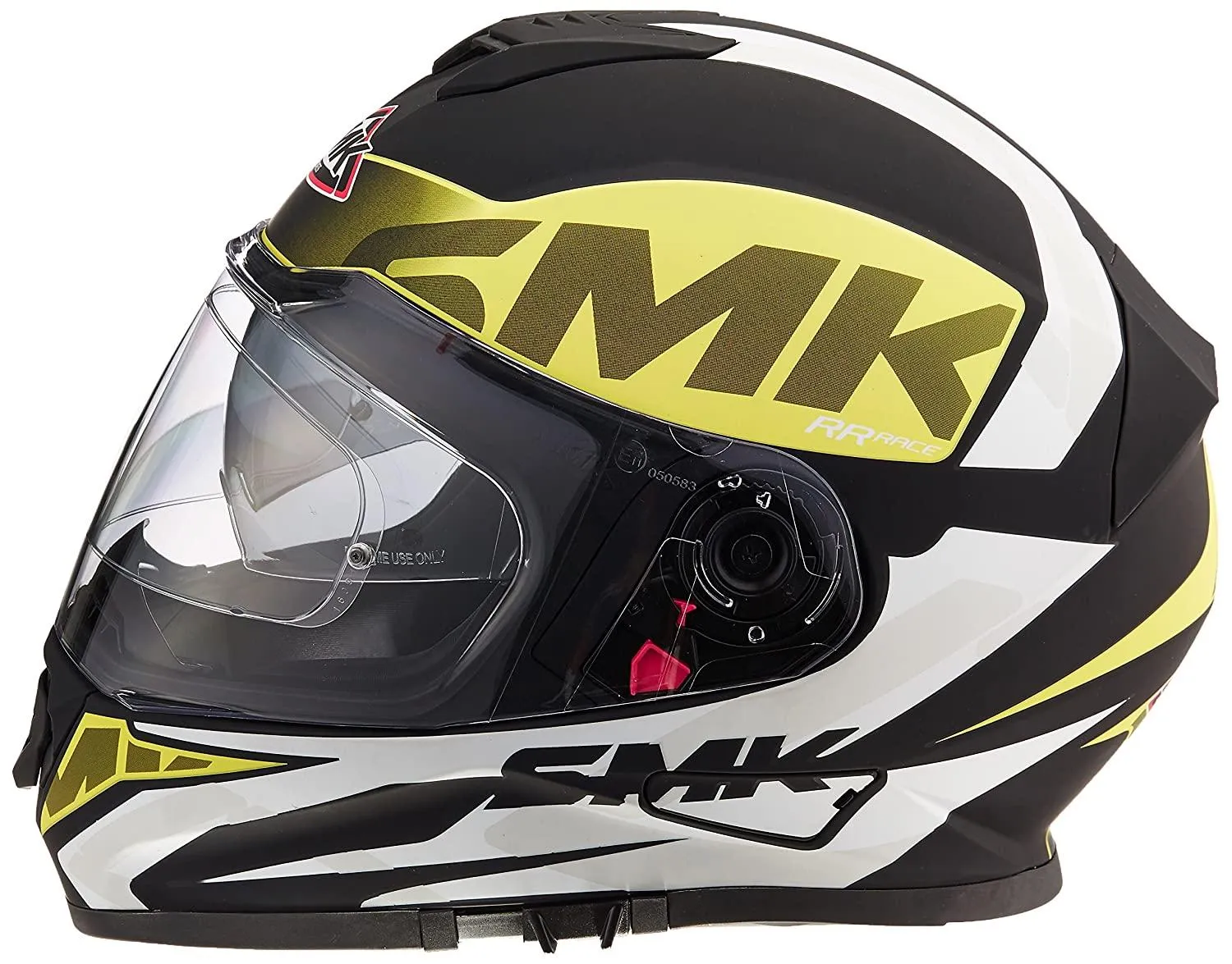 SMK HELMET -  Twister Logo Full Face Helmet With Pinlock Fitted Clear Visor (MA241/Matt Black, Fluorescent Yellow and White,)