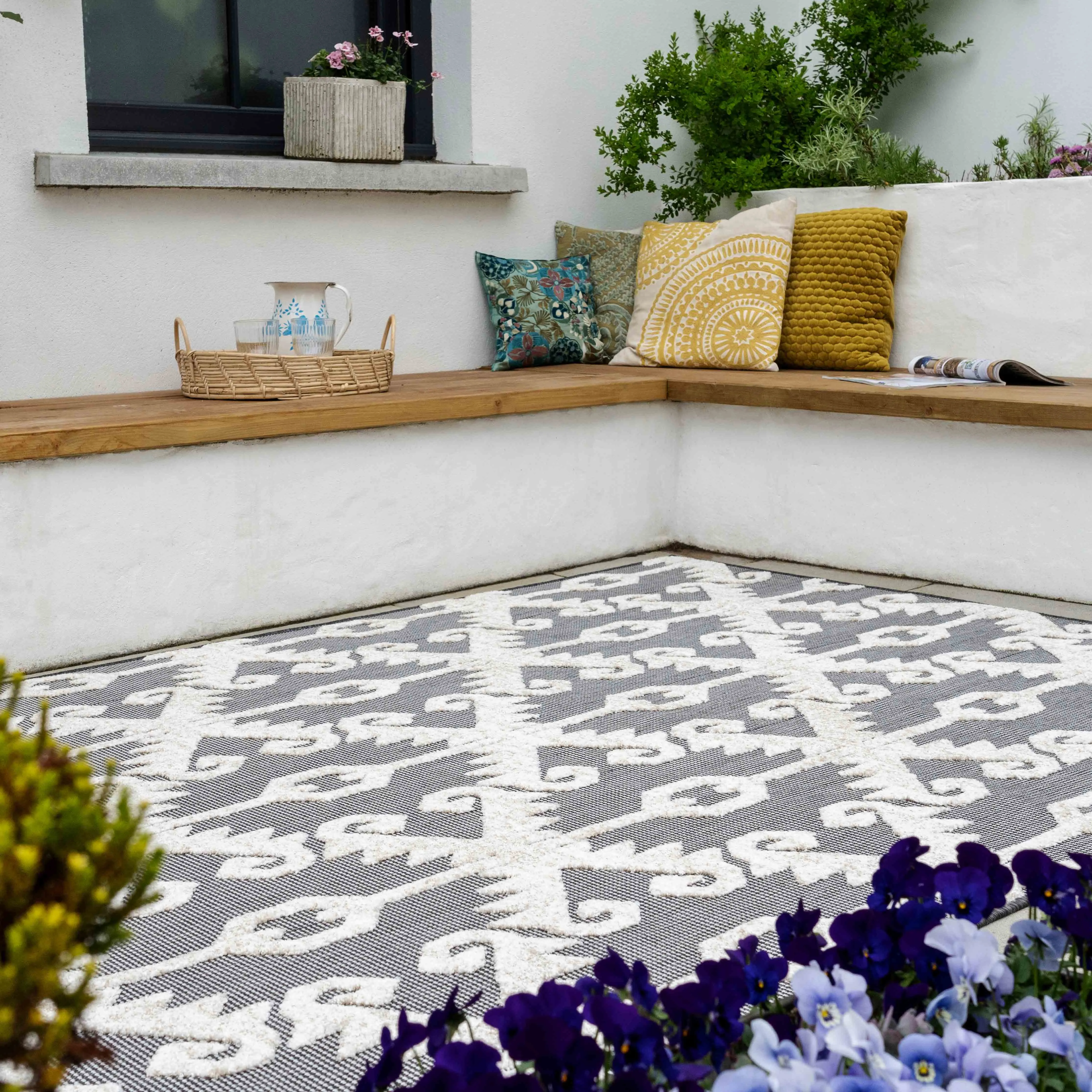 Soft Grey Trellis Weatherproof Outdoor Rug - Sierra